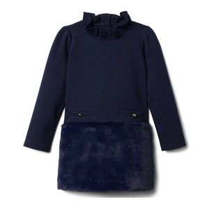 FAUX FUR DROPWAIST PONTE DRESS